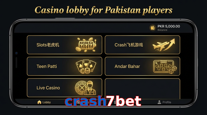 Lobby view of Crash7bet for Pakistan users